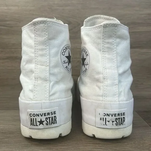 Converse Chuck Taylor Women's 9 All Star Hi Top Platform Sneakers White Lugged - Picture 8 of 9